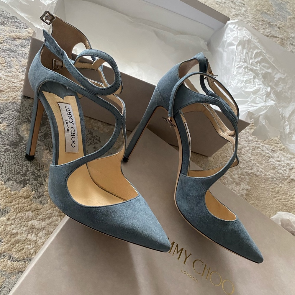 Jimmy Choo Lancer 100 Pointed Toe Slingback Classic, Dusk Blue, Size 8 (38.5)